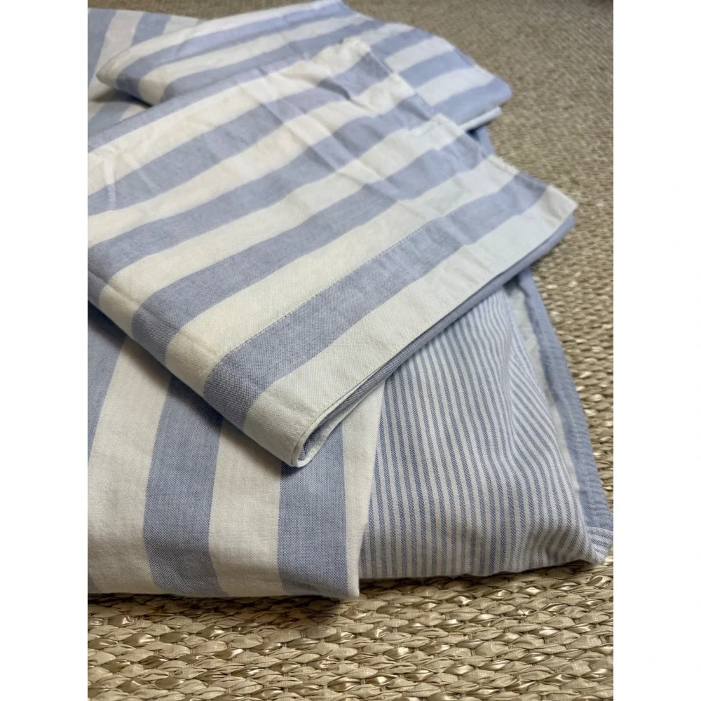Coming Home lands end King Duvet Cover Set Blue Stripe Cotton cottage beach